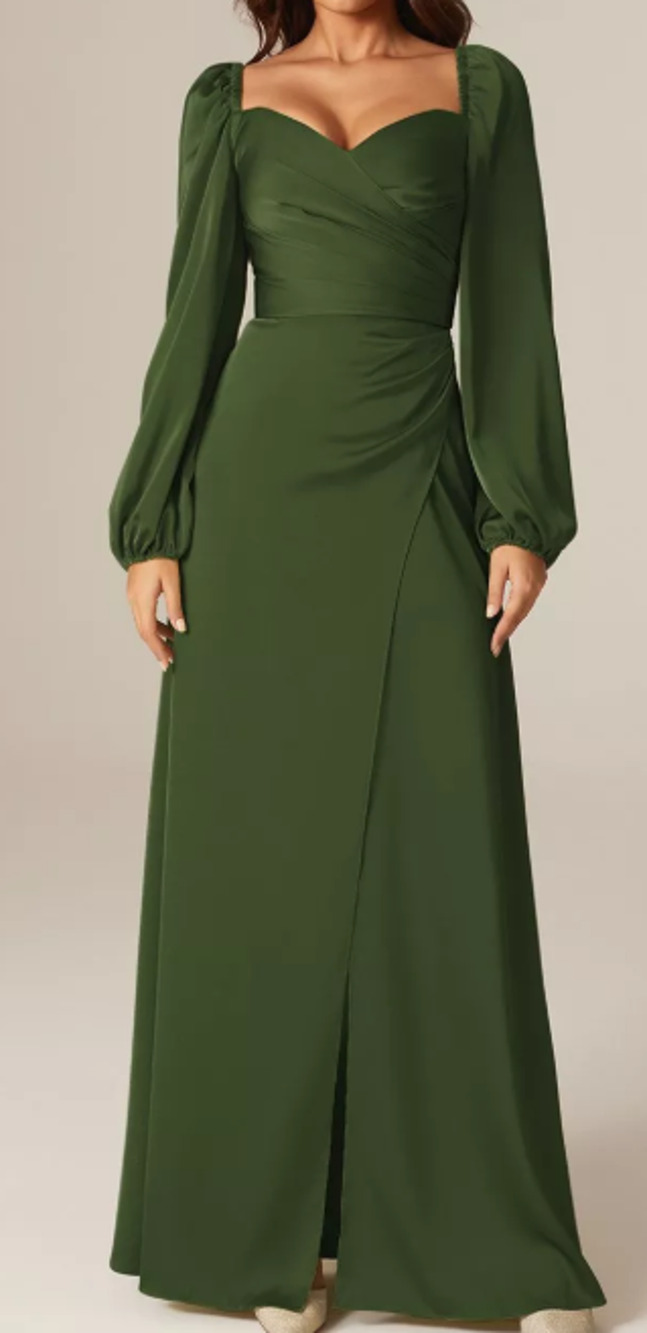 AW BRIDAL  6 S green olive satin Florencia bridesmaid formal maxi dress NEW B30